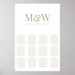 Modern White Gold Monogram Wedding Seating Chart