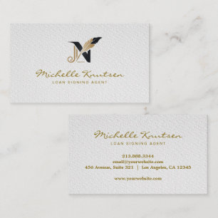 Modern white Gold Notary Loan Signing Agent        Business Card
