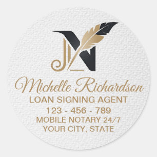 Modern white Gold Notary Loan Signing Agent Custom Classic Round Sticker