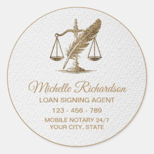 Modern white Gold Notary Loan Signing Agent Custom Classic Round Sticker