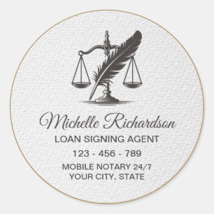 Modern white Gold Notary Loan Signing Agent Custom Classic Round Sticker
