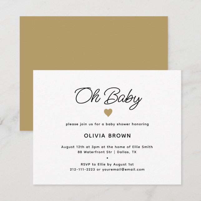 Modern White Gold Oh Baby Shower Invitation (Front/Back)