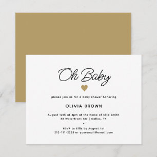 Modern White Gold Oh Baby Shower Invitation