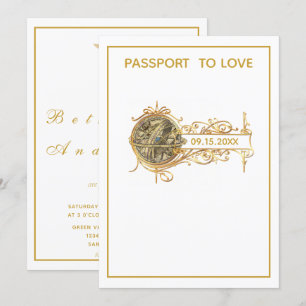Modern White Gold Passport Wedding Invitation