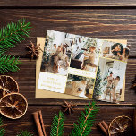 Modern White Gold Photo Collage Merry Christmas Foil Holiday Card<br><div class="desc">Modern white and gold Christmas card personalised with a photo collage of your family. Merry Christmas in elegant letters. Your family name surrounded by photos. Gold foil text on a white background.</div>