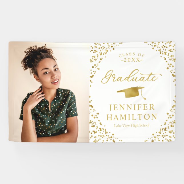 Modern White Gold Photo Graduation Banner (Horizontal)