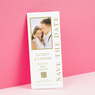 Modern White Gold Photo QR Code Wedding Save The Date