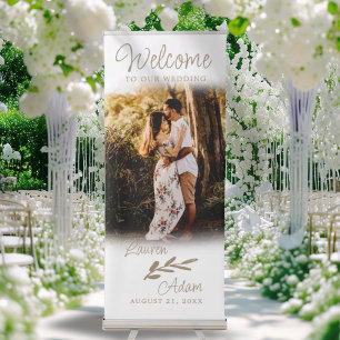 Modern White & Gold Photo Wedding Welcome Retractable Banner
