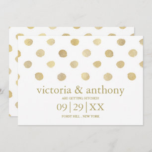 Modern White & Gold Polka Dots Save The Date