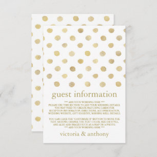 Modern White & Gold Polka Dots Wedding Detail Enclosure Card