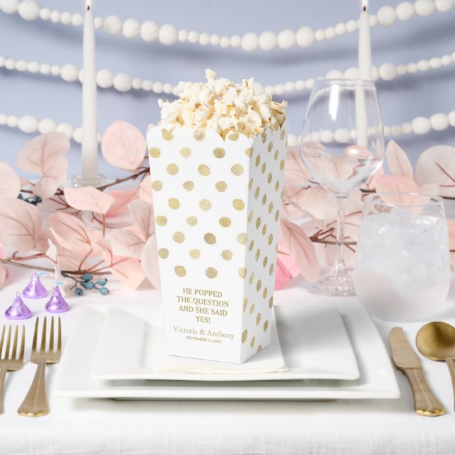 Modern White & Gold Polka Dots Wedding Favour Box (Wedding)