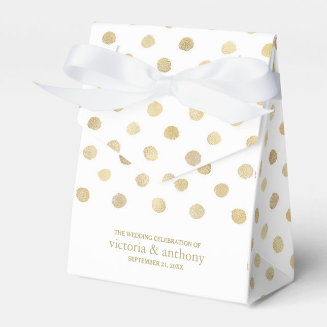 Modern White & Gold Polka Dots Wedding Favour Box (Front Side)