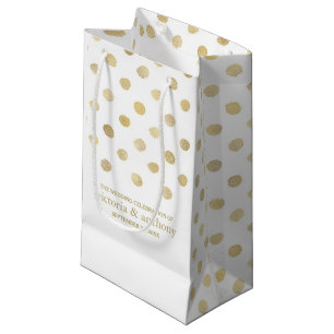 Modern White & Gold Polka Dots Wedding Favour Small Gift Bag