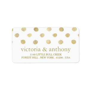 Modern White & Gold Polka Dots Wedding Label