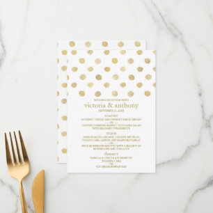 Modern White & Gold Polka Dots Wedding Menu
