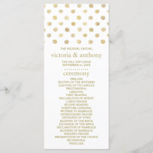 Modern White & Gold Polka Dots Wedding Program Programme