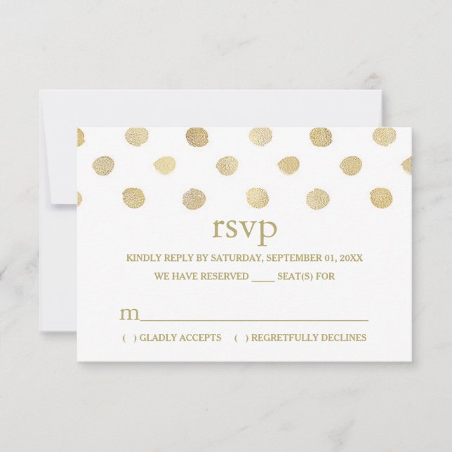 Modern White & Gold Polka Dots Wedding RSVP (Front)