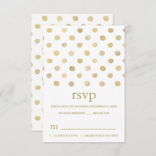Modern White & Gold Polka Dots Wedding RSVP Card