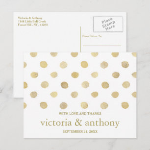 Modern White & Gold Polka Dots Wedding Thank You Postcard