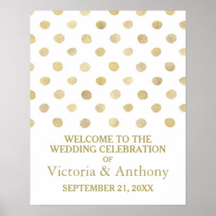 Modern White & Gold Polka Dots Wedding Welcome Poster