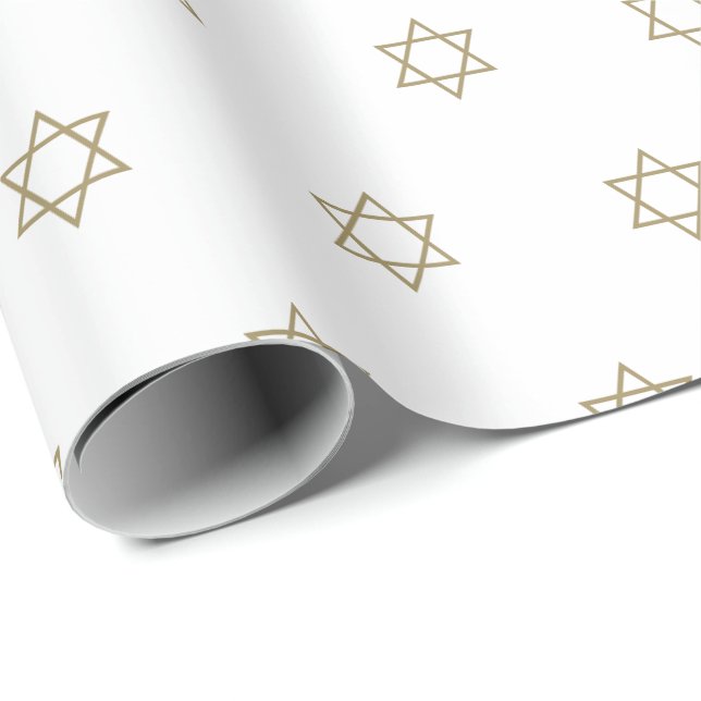 Modern white gold Star of David pattern elegant Wrapping Paper (Roll Corner)
