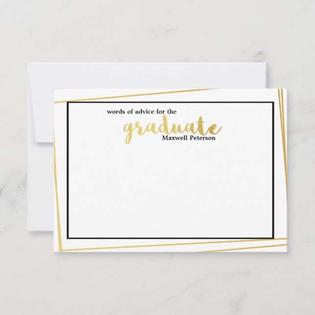 Modern White & Gold Striped Word of Advice Invitation (Front)