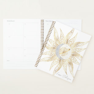 Modern White Gold Sun Moon Planet Universe Mandala Planner