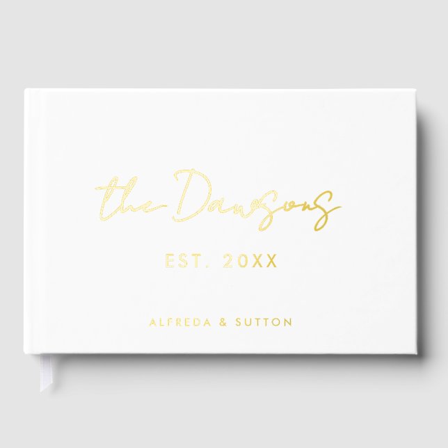 Modern White & Gold Wedding Guest Book (Front)