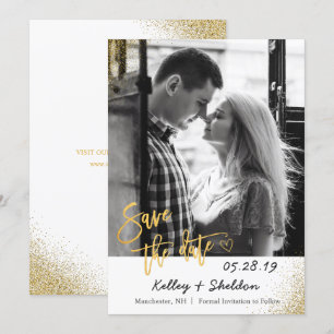 Modern White & Gold Wedding Save The Date Photo