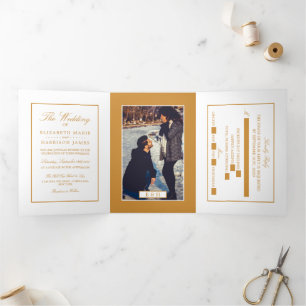 Modern White & Gold, Wedding Suite Tri-Fold Invitation