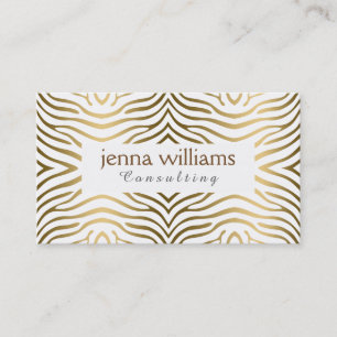Modern White & Gold Zebra Print Business Card