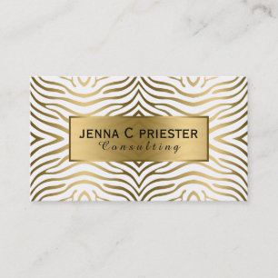 Modern White & Gold Zebra Stripes Pattern Business Card