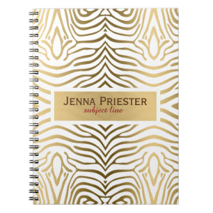 Modern White & Gold Zebra Stripes Pattern Notebook