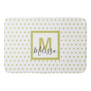 Modern White Golden Circle Pattern Monogram Bath Mat
