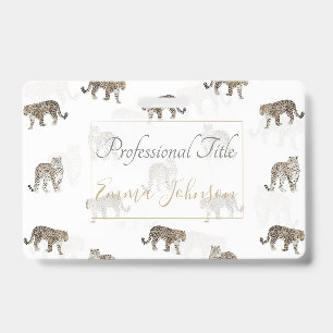 Modern White Golden Leopard Jungle Animals ID Badge