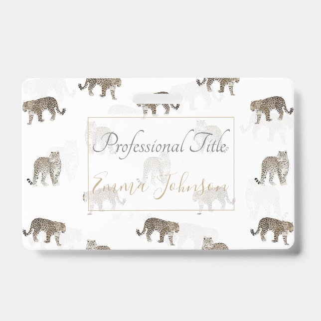 Modern White Golden Leopard Jungle Animals ID Badge (Front)