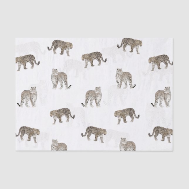 Modern White Golden Leopard Jungle Animals Tissue Paper (Front)