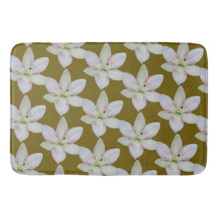 Modern White Golden-rayed lily Flower Pattern   Bath Mat