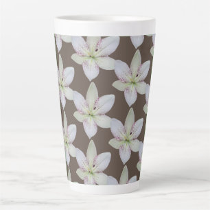 Modern White Golden-rayed lily Flower Pattern   Latte Mug
