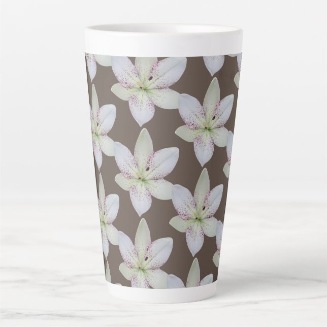 Modern White Golden-rayed lily Flower Pattern   Latte Mug (Front)