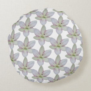 Modern White Golden-rayed lily Flower Pattern   Round Cushion