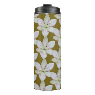 Modern White Golden-rayed lily Flower Pattern Thermal Tumbler