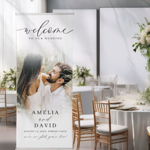 Modern White Gradient & Photo Wedding Retractable Banner