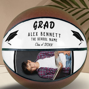 Modern White Graduate Name / Grad Graduation Photo Basketball