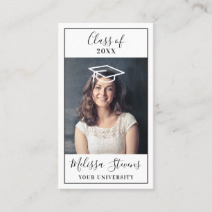 Modern white graduation cap photo class of 2022 bu business card