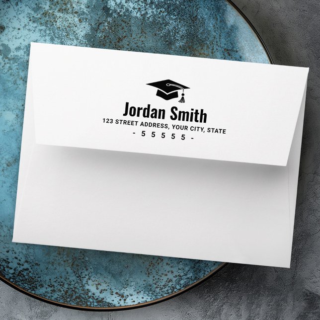 Modern white graduation hat return address envelope (Modern white graduation hat return address envelope)