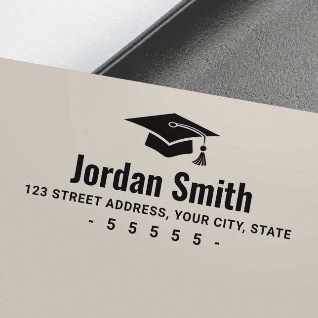 Modern white graduation hat return address rubber stamp (Modern white graduation hat return address rubber stamp)