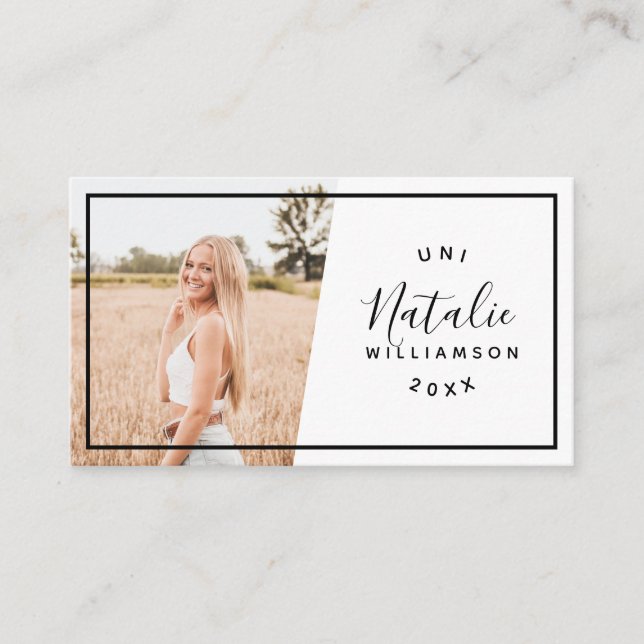 Modern white graduation photo insert name cards (Front)