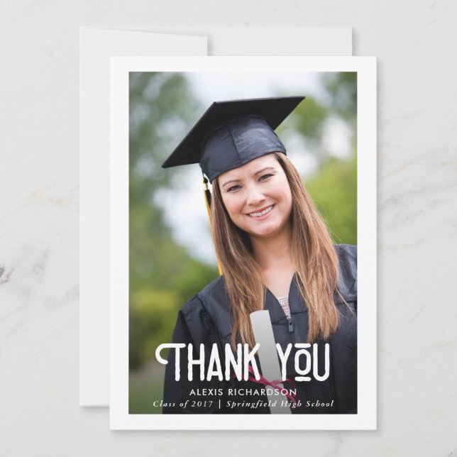 Modern White | Graduation Photo Thank You (Front)
