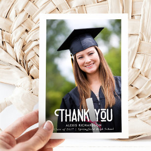 Modern White Graduation Photo Thank You Card